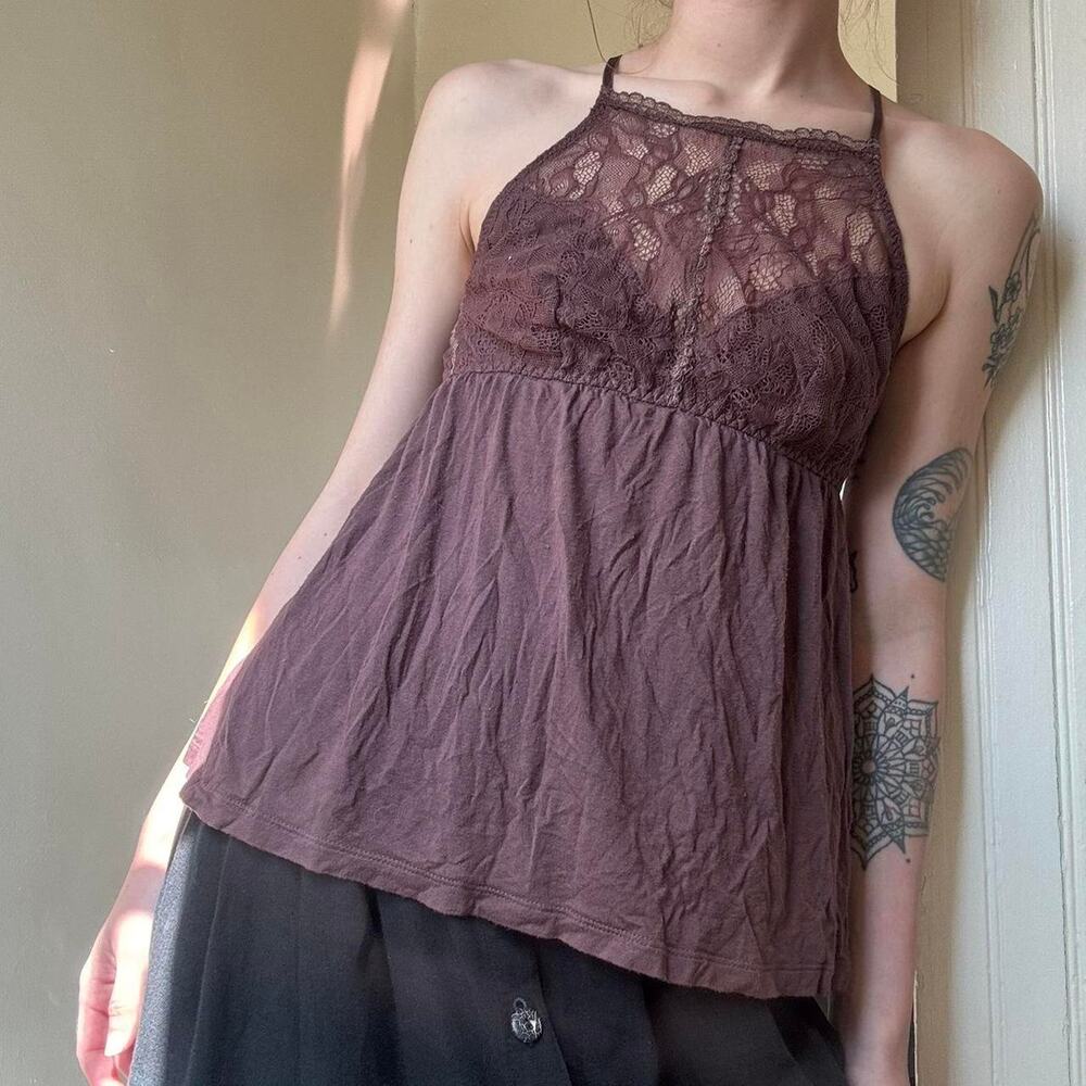 Eberjey Brown Lace Fairycore Tank Small Western Boho Hippie